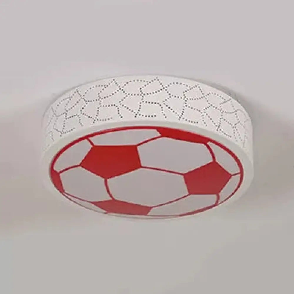 Creative Metal Soccer Ceiling Light For Kids Bedroom And Bathroom - Flush Mount Sport Lighting Red