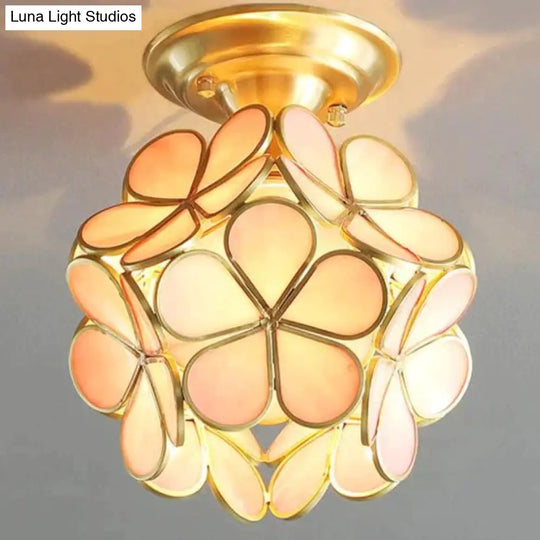 Creative Personality Flower Corridor Room Full Copper Ceiling Lamp Pink