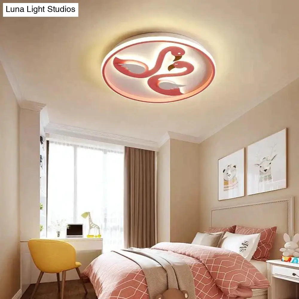 Creative Pink Flamingo Led Bedroom Ceiling Lamp