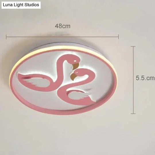 Creative Pink Flamingo Led Bedroom Ceiling Lamp White Light