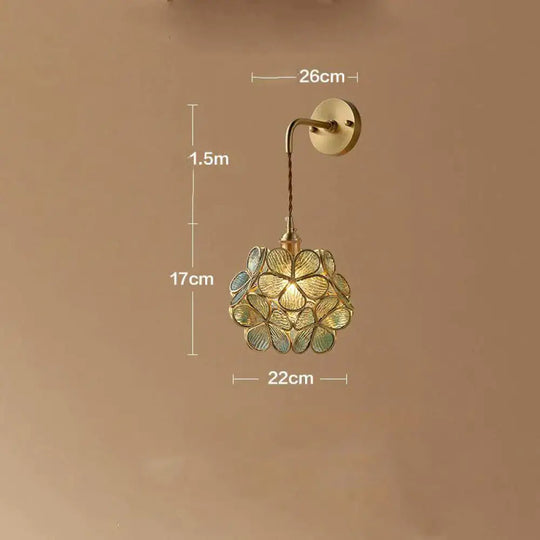 Creative Retro Pure Copper Petal Flower Bedside Bedroom Wall Lamp House Coffee Shop Japanese