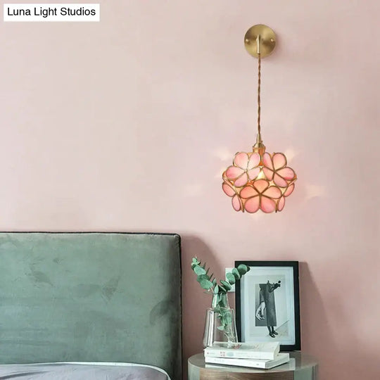 Creative Retro Pure Copper Petal Flower Bedside Bedroom Wall Lamp House Coffee Shop Japanese