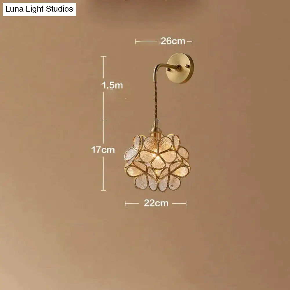 Creative Retro Pure Copper Petal Flower Bedside Bedroom Wall Lamp House Coffee Shop Japanese