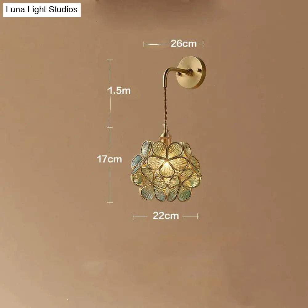 Creative Retro Pure Copper Petal Flower Bedside Bedroom Wall Lamp House Coffee Shop Japanese