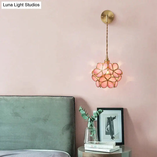 Creative Retro Pure Copper Petal Flower Bedside Bedroom Wall Lamp House Coffee Shop Japanese