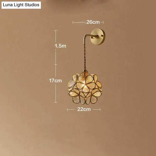 Creative Retro Pure Copper Petal Flower Bedside Bedroom Wall Lamp House Coffee Shop Japanese