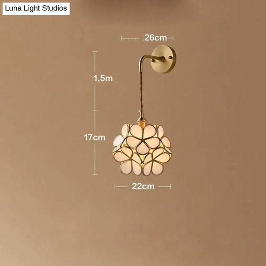 Creative Retro Pure Copper Petal Flower Bedside Bedroom Wall Lamp House Coffee Shop Japanese