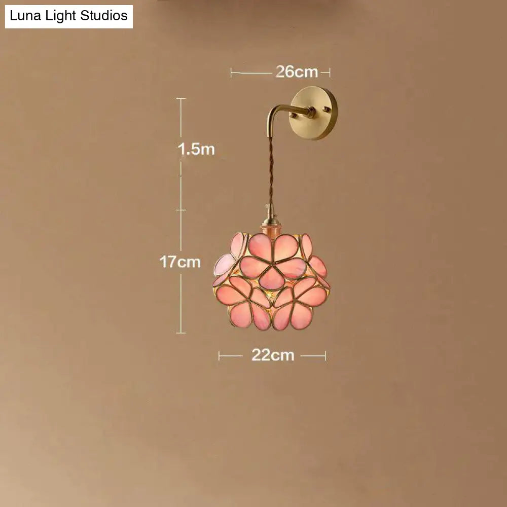 Creative Retro Pure Copper Petal Flower Bedside Bedroom Wall Lamp House Coffee Shop Japanese