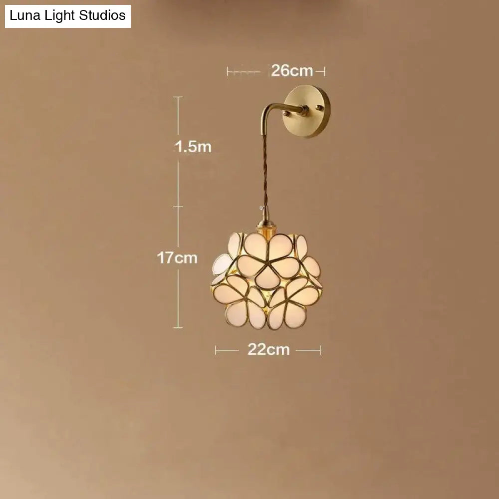 Creative Retro Pure Copper Petal Flower Bedside Bedroom Wall Lamp House Coffee Shop Japanese