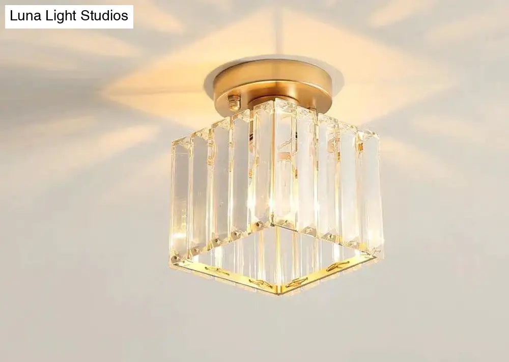 Creative Simple Modern Square Crystal Corridor Porch Ceiling Lamp Golden / Without Bulb