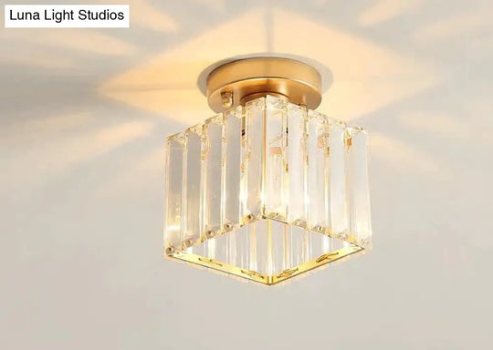 Creative Simple Modern Square Crystal Corridor Porch Ceiling Lamp Golden / Without Bulb