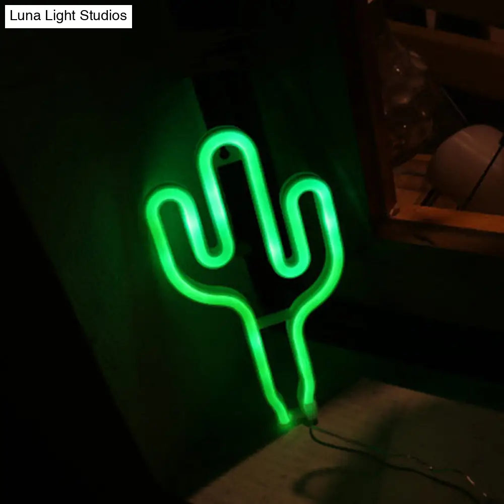 Creative Usb Operated Plastic Cactus Mini Night Lamp - White Led Wall Lighting