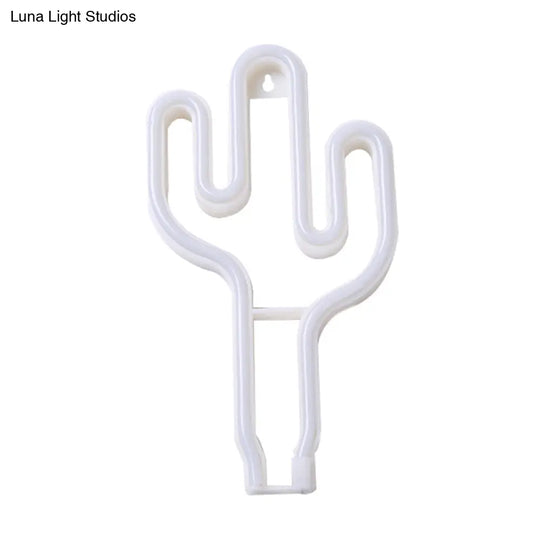 Creative Usb Operated Plastic Cactus Mini Night Lamp - White Led Wall Lighting