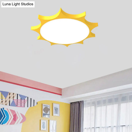 Creative Yellow Sun Acrylic Led Flush Mount Ceiling Light Fixture For Kindergarten