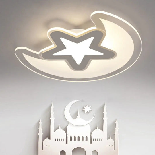 Crescent And Star Led Cartoon Ceiling Light For Children’s Room In White / 16.5’ Inner Warm Outer