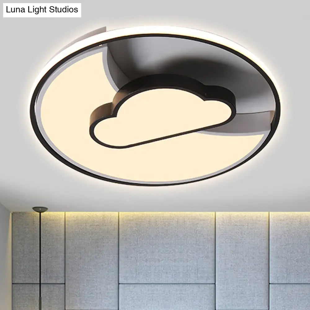 Crescent & Cloud Cartoon Led Flush Mount Ceiling Lamp For Study Room