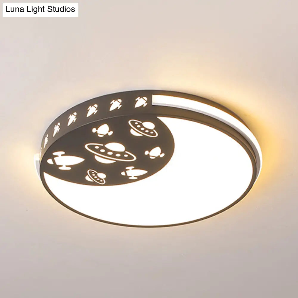 Crescent Led Flush Mount Kids Acrylic Ceiling Lamp In Blue/Black/Pink – Outer Space Design For