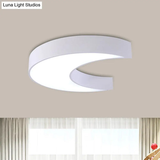 Crescent Moon Led Children Flush Mount Fixture In White/Yellow/Blue - Bedchamber Lighting White