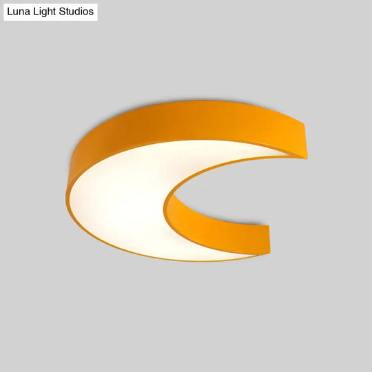 Crescent Moon Led Children Flush Mount Fixture In White/Yellow/Blue - Bedchamber Lighting