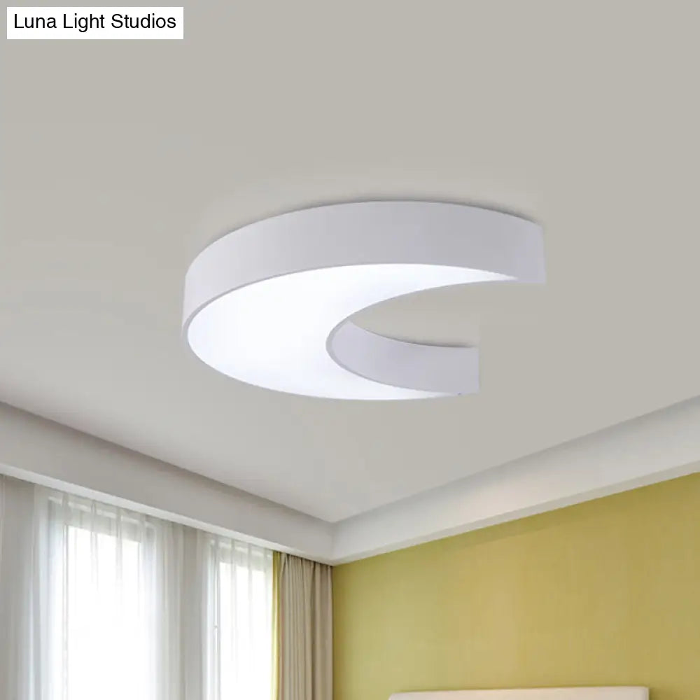 Crescent Moon Led Children Flush Mount Fixture In White/Yellow/Blue - Bedchamber Lighting