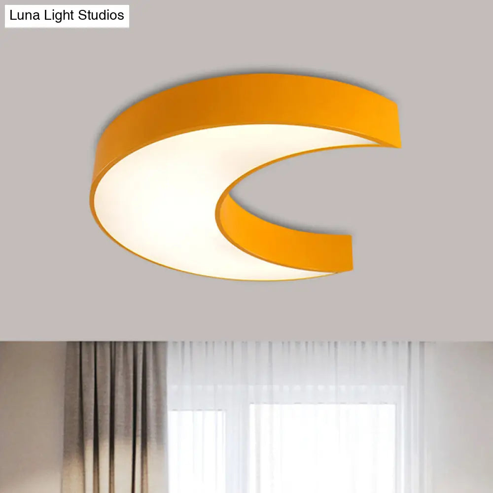 Crescent Moon Led Children Flush Mount Fixture In White/Yellow/Blue - Bedchamber Lighting Yellow