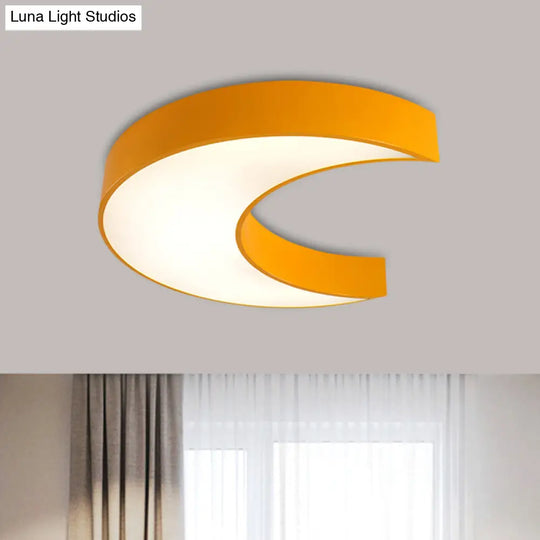 Crescent Moon Led Children Flush Mount Fixture In White/Yellow/Blue - Bedchamber Lighting Yellow