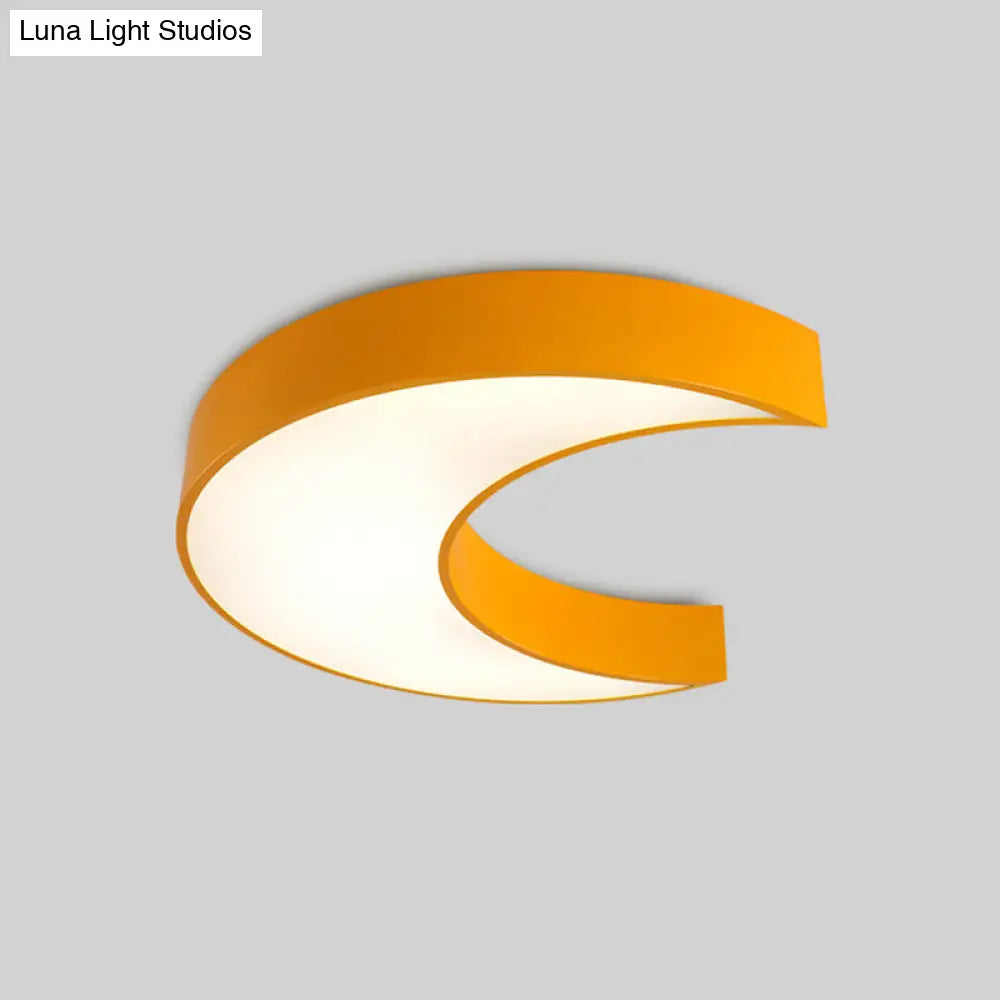 Crescent Moon Led Children Flush Mount Fixture In White/Yellow/Blue - Bedchamber Lighting