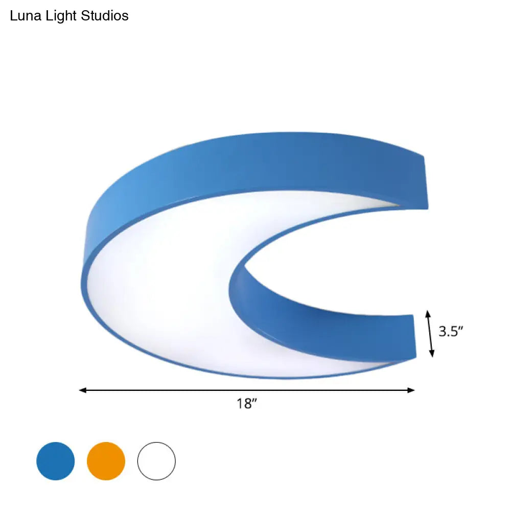 Crescent Moon Led Children Flush Mount Fixture In White/Yellow/Blue - Bedchamber Lighting