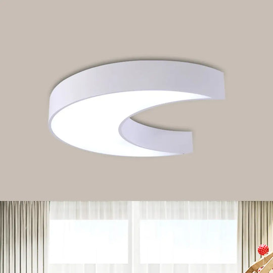 Crescent Moon Led Children Flush Mount Fixture In White/Yellow/Blue - Bedchamber Lighting White