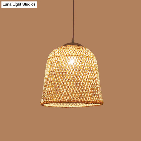 Bamboo Pendant Lamp: Bell/Bowl/Bottle Criss-Cross Woven Asian Hallway Drop Beige