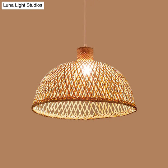 Criss-Cross Woven Bamboo Asian Pendant Lamp - Beige Color
