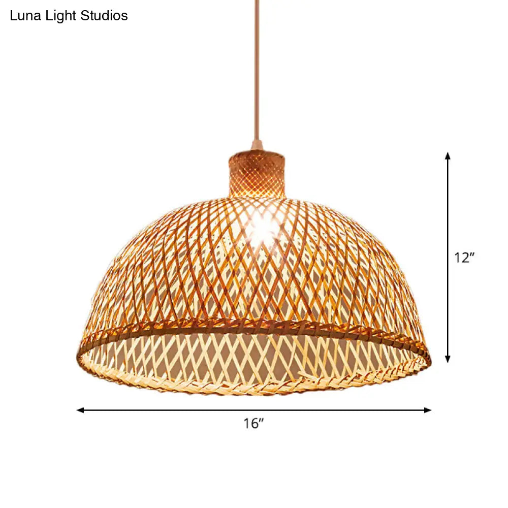 Bamboo Pendant Lamp: Bell/Bowl/Bottle Criss-Cross Woven Asian Hallway Drop Beige