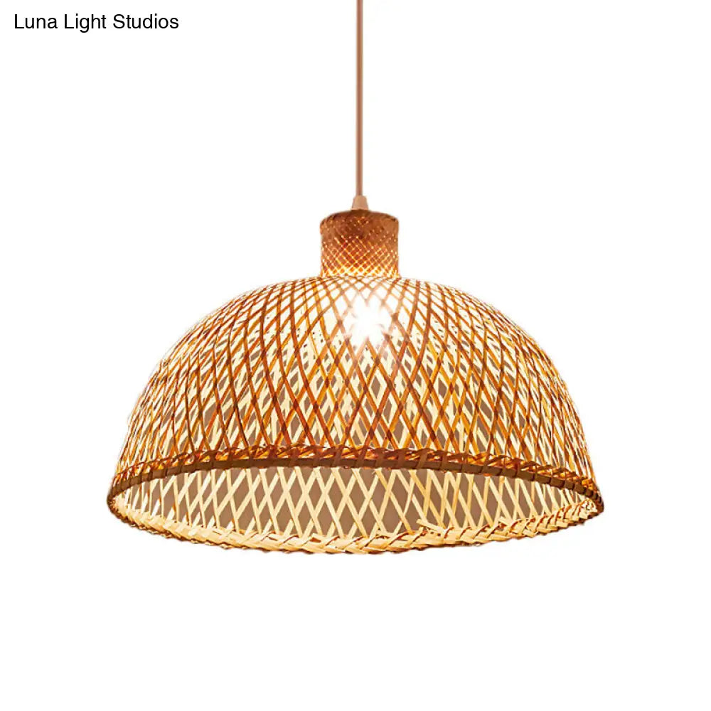 Bamboo Pendant Lamp: Bell/Bowl/Bottle Criss-Cross Woven Asian Hallway Drop Beige / B
