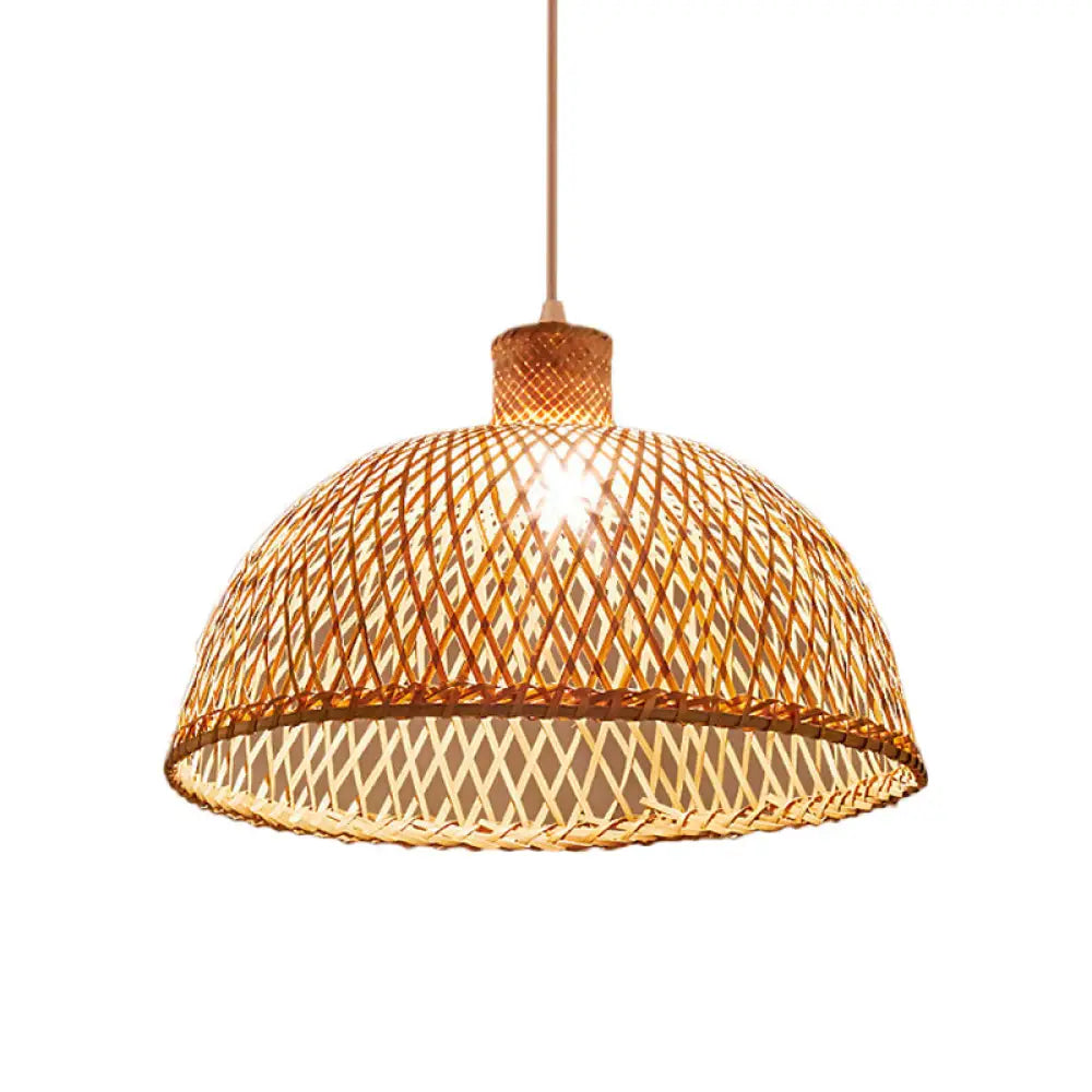 Criss-Cross Woven Bamboo Asian Pendant Lamp - Beige Color / B
