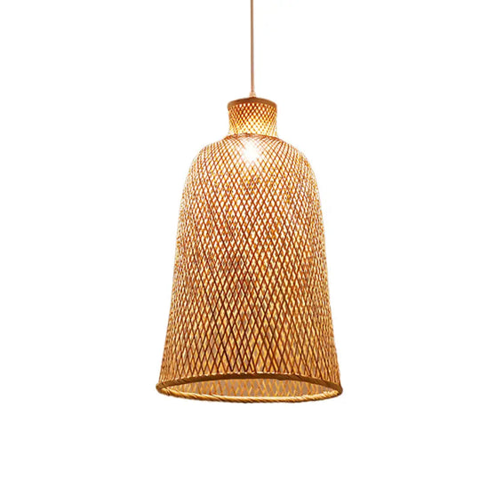 Criss-Cross Woven Bamboo Asian Pendant Lamp - Beige Color / C