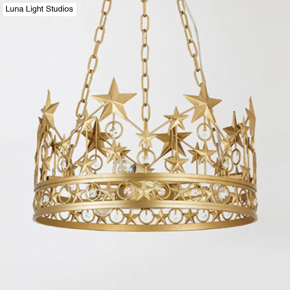 Crown Ceiling Suspension Lamp: 3-Head Classic Gold Crystal Chandelier