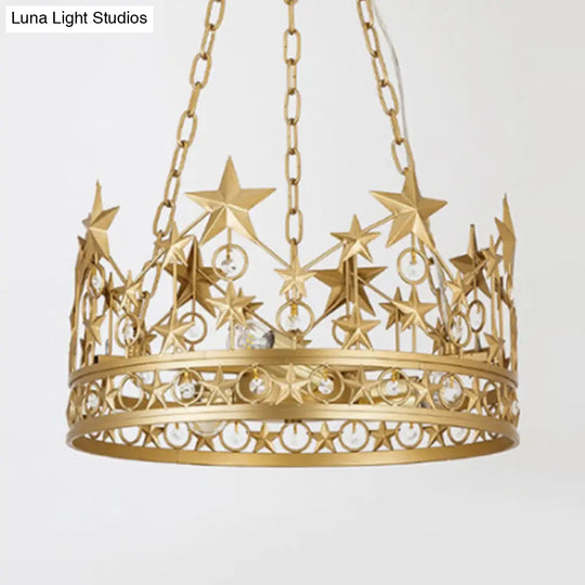 Crown Ceiling Suspension Lamp: 3-Head Classic Gold Crystal Chandelier