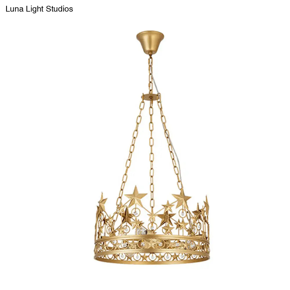 Gold Prismatic Crystal Pendant Chandelier - Classic 3-Head Crown Design