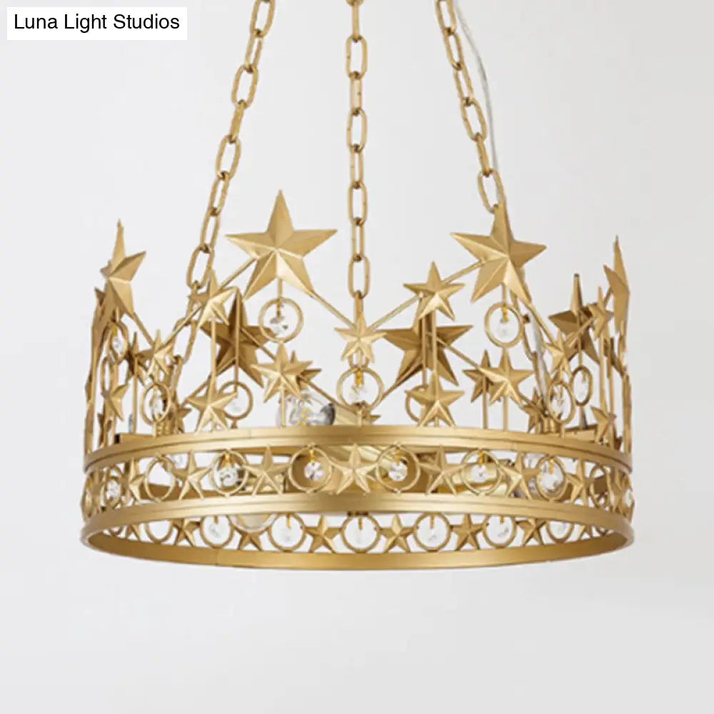 Gold Prismatic Crystal Pendant Chandelier - Classic 3-Head Crown Design