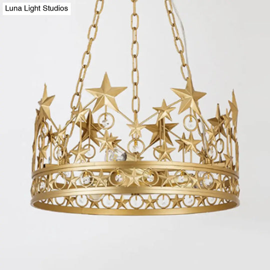 Gold Prismatic Crystal Pendant Chandelier - Classic 3-Head Crown Design