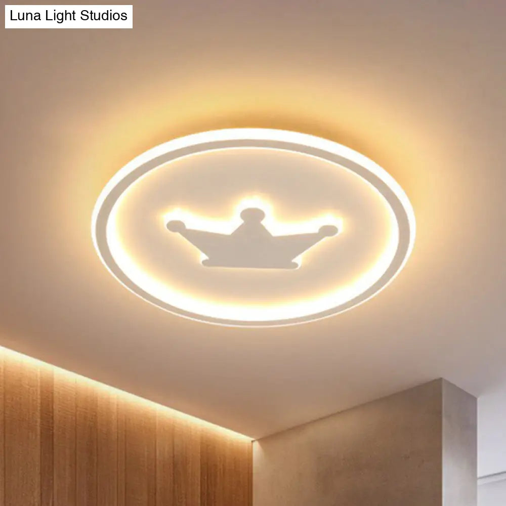 Crown Led Flush Mount Acrylic Bedroom Ceiling Light With Halo Ring White / Small