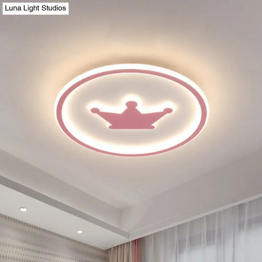 Crown Led Flush Mount Acrylic Bedroom Ceiling Light With Halo Ring Pink / Small White