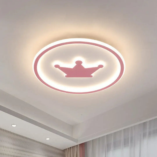 Crown Led Flush Mount Acrylic Bedroom Ceiling Light With Halo Ring Pink / Small White