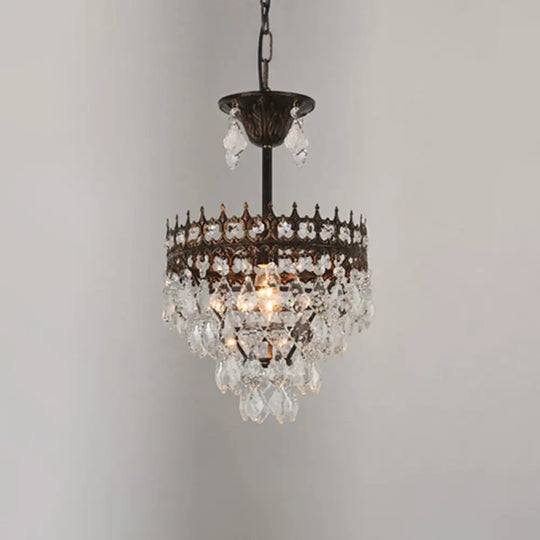 Crown Pendant Light With Crystal Drops - Vintage Single-Bulb Metal Ceiling Fixture Black / 10’