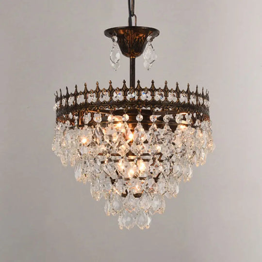 Crown Pendant Light With Crystal Drops - Vintage Single-Bulb Metal Ceiling Fixture Black / 14’