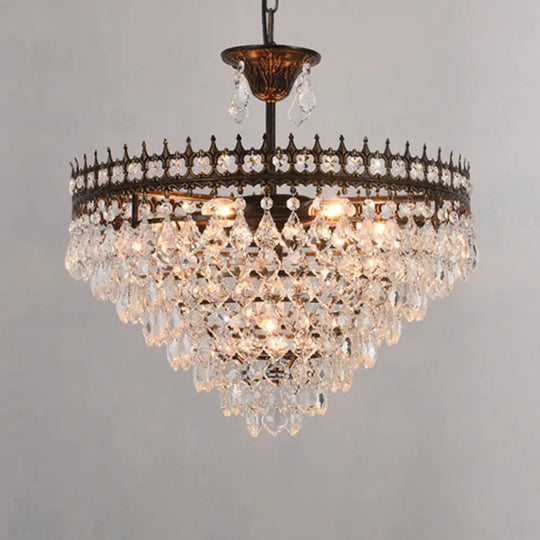 Crown Pendant Light With Crystal Drops - Vintage Single-Bulb Metal Ceiling Fixture Black / 19.5’