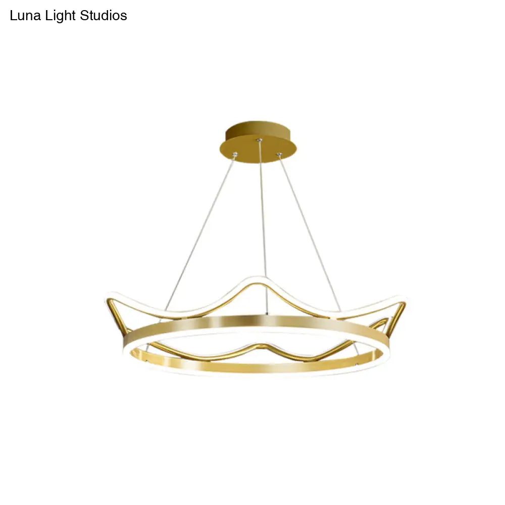 Crown Suspension Pendant Light For Kids Bedroom With Metallic Finish