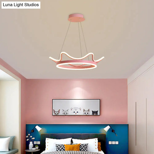 Crown Suspension Pendant Light For Kids Bedroom With Metallic Finish