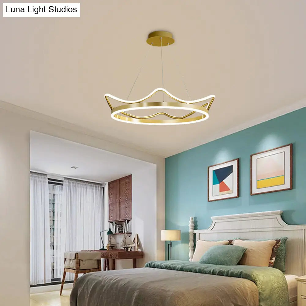 Crown Suspension Pendant Light For Kids Bedroom With Metallic Finish