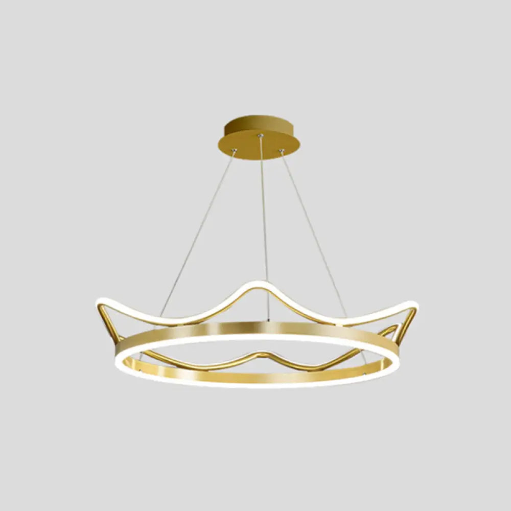 Crown Suspension Pendant Light For Kids Bedroom With Metallic Finish Gold / 28.5